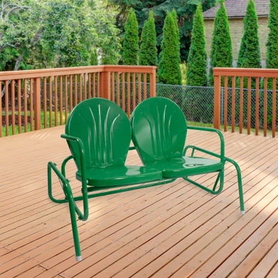 Northlight 2-Person Outdoor Retro Tulip Metal Patio Double Glider Chair, Green 1 Northlight 2-Person Outdoor Retro Tulip Metal Patio Double Glider Chair, Green