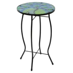 Northlight 19" Blue And Green Peacock Glass Patio Side Table -Northlight GUEST 12f52c3c 1e17 44b4 8c99 24e05f57b106