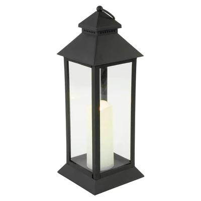 Northlight 15" LED Battery Operated Black Lantern With Flameless Candle 1 Northlight 15" LED Battery Operated Black Lantern With Flameless Candle
