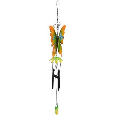 Northlight 15.75" Orange And Green Metal Butterfly Outdoor Garden Windchime 2 Northlight 15.75" Orange And Green Metal Butterfly Outdoor Garden Windchime - Image 2