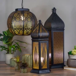 Northlight 30.5" Black And Gold Moroccan Style Lantern Floor Lamp