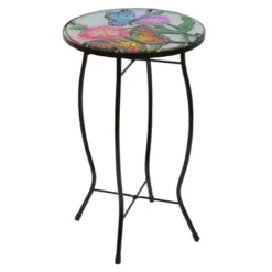 Northlight 19" Floral And Butterfly Glass Patio Side Table -Northlight GUEST 2c28f077 4d4f 499b 9ad6 0b33c6733ec3