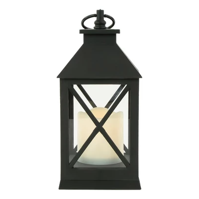 Northlight 9" LED Battery Operated Black Lantern With Flameless Candle 1 Northlight 9" LED Battery Operated Black Lantern With Flameless Candle