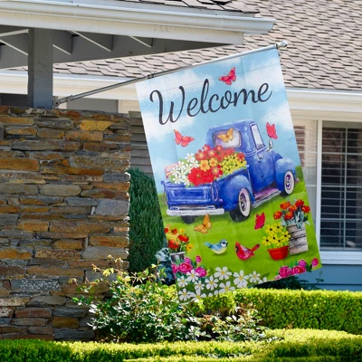 Northlight Welcome Blue Pickup Truck With Flowers Outdoor House Flag 28" X 40" 2 Northlight Welcome Blue Pickup Truck With Flowers Outdoor House Flag 28" X 40" - Image 2