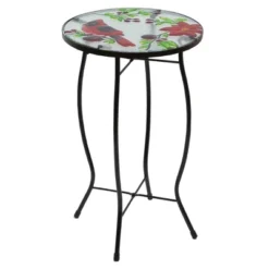 Northlight 19" Red Cardinal And Pine Cone Glass Patio Side Table -Northlight GUEST 4dc4bce0 328b 4655 b2ad e2a4e7cece46