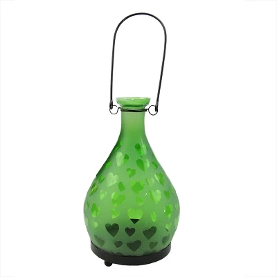 Northlight 8.75" Frosted Green Hearts Glass Bottle Tea Light Candle Lantern Decoration 1 Northlight 8.75" Frosted Green Hearts Glass Bottle Tea Light Candle Lantern Decoration