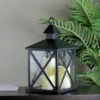 Northlight 12.5" Black Candle Lantern With 3 Flameless LED Candles