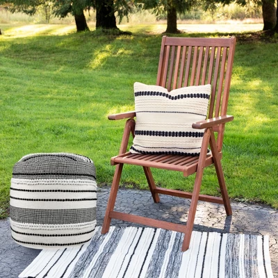 Northlight 18" White And Black Striped Outdoor Woven Pouf Ottoman 1 Northlight 18" White And Black Striped Outdoor Woven Pouf Ottoman