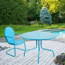 Northlight 39.25-Inch Outdoor Retro Metal Tulip Dining Table, Sky Blue