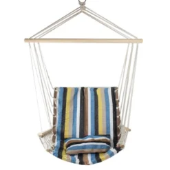 Northlight 37" Brown And Yellow Striped Outdoor Hammock Chair With Pillow