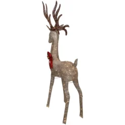 Northlight 74" LED Lighted Champagne Deer With Red Bow Outdoor Christmas Decoration -Northlight GUEST 6a2401a7 d1a4 4a92 a40a a3c433f53c0d