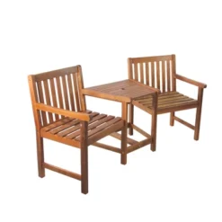 Northlight 70" Acacia Jack And Jill Chair With Table Outdoor Patio Set - Brown