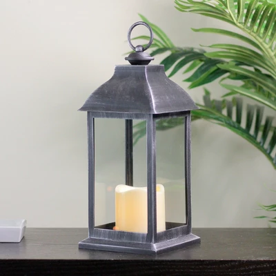 Northlight 12.5" Silver Brushed Black Candle Lantern With Flameless LED Candle 2 Northlight 12.5" Silver Brushed Black Candle Lantern With Flameless LED Candle - Image 2