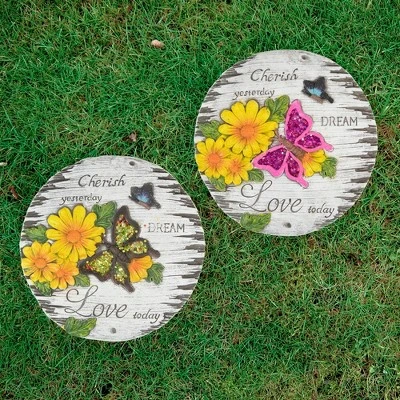 Northlight Set Of 2 "Love Today" Outdoor Floral Garden Stones 10" 1 Northlight Set Of 2 "Love Today" Outdoor Floral Garden Stones 10"
