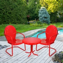 Northlight 3-Piece Retro Metal Tulip Chairs And Side Table Outdoor Set, Red