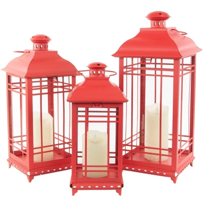 Northlight Set Of 3 Red Mission Style Candle Lanterns 19.5" 1 Northlight Set Of 3 Red Mission Style Candle Lanterns 19.5"