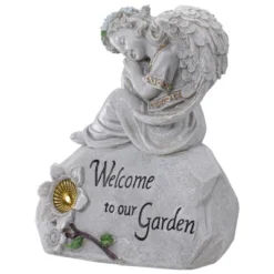 Northlight 9.25" Gray Solar Powered "Welcome To Our Garden" Angel Outdoor Garden Statue -Northlight GUEST 8d5e1a20 49ff 4891 8e08 8cd80b37ae3b