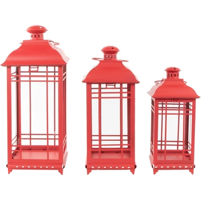 Northlight Set Of 3 Red Mission Style Candle Lanterns 19.5" 2 Northlight Set Of 3 Red Mission Style Candle Lanterns 19.5" - Image 2