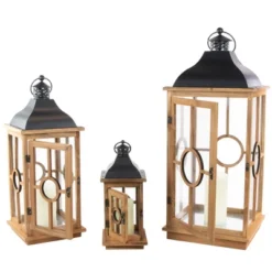 Northlight Set Of 3 Natural Wood Candle Lanterns With Black Metal Tops 26.5" 6 Northlight Set Of 3 Natural Wood Candle Lanterns With Black Metal Tops 26.5" -Northlight GUEST 959aac78 28ae 41d3 98df d5055ea147f9