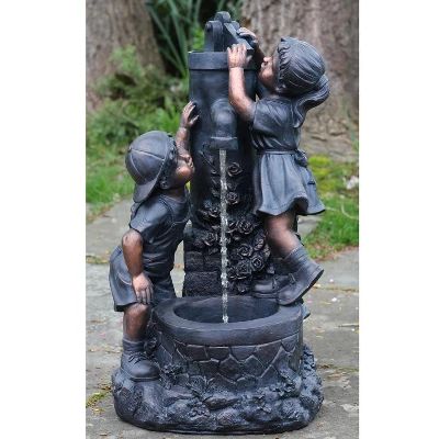 Northlight 29" Children At The Water Pump Well Outdoor Patio Garden Fountain - Black/Bronze 1 Northlight 29" Children At The Water Pump Well Outdoor Patio Garden Fountain - Black/Bronze