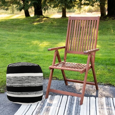 Northlight 18" Black And White Striped Outdoor Woven Pouf Ottoman 1 Northlight 18" Black And White Striped Outdoor Woven Pouf Ottoman