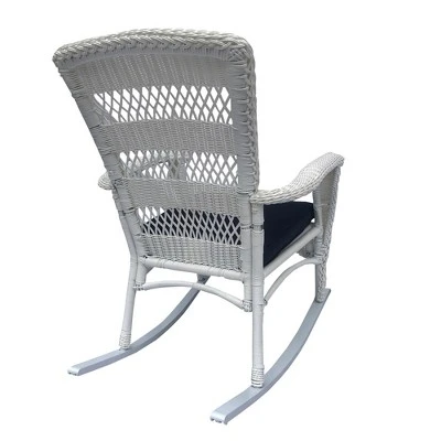 Northlight 42" White Resin Wicker Rocker Chair With Blue Cushion 2 Northlight 42" White Resin Wicker Rocker Chair With Blue Cushion - Image 2