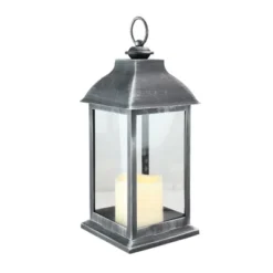 Northlight 12.5" Silver Brushed Black Candle Lantern With Flameless LED Candle