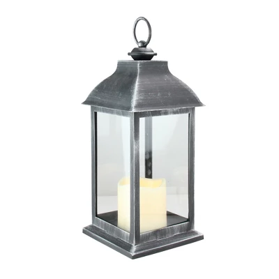 Northlight 12.5" Silver Brushed Black Candle Lantern With Flameless LED Candle 1 Northlight 12.5" Silver Brushed Black Candle Lantern With Flameless LED Candle