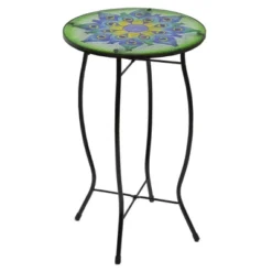 Northlight 19" Green And Blue Peacock Flower Tail Glass Patio Side Table -Northlight GUEST d1c196fd b3fd 4bc7 bb25 5a90483b4803