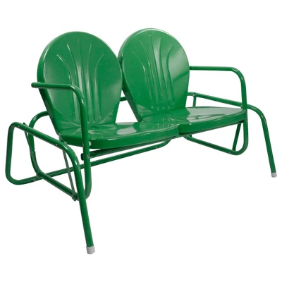 Northlight 2-Person Outdoor Retro Tulip Metal Patio Double Glider Chair, Green 2 Northlight 2-Person Outdoor Retro Tulip Metal Patio Double Glider Chair, Green - Image 2