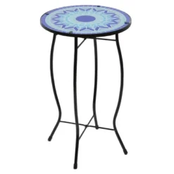 Northlight 19" Blue Sun Mosaic Glass Patio Side Table -Northlight GUEST e3051990 7d01 455c a8fb 81419d8e09f0