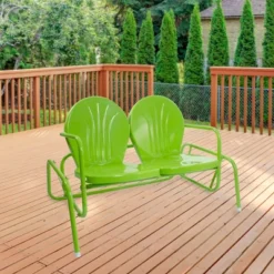 Northlight 48.25" Outdoor Retro Metal Tulip Double Glider Patio Chair, Lime Green