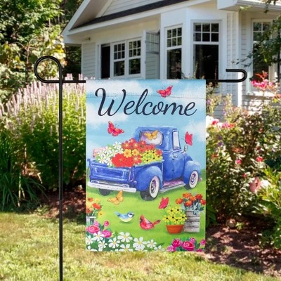 Northlight Welcome Blue Pickup Truck With Spring Flowers Outdoor Garden Flag 12.5" X 18" 2 Northlight Welcome Blue Pickup Truck With Spring Flowers Outdoor Garden Flag 12.5" X 18" - Image 2