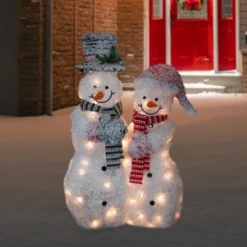 Northlight 39" Lighted Snowy Tinsel Snowman Couple Outdoor Christmas Decoration